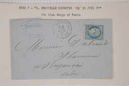 AZ21 FRANCE BELLE LETTRE RR 1871 ETOILE DE  PARIS N° 7 A BUZENCAIS + CERES N° 37  +AFFR. INTERESSANT - 1870 Beleg Van Parijs