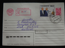 Cover Turkmenistan To Lithuania 1993 Peace & Progress New York President 22.03.93 With Ussr Stationery - Turkménistan