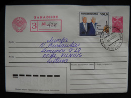 Cover Turkmenistan To Lithuania 1993 Peace & Progress New York President 24.03.93 With Ussr Stationery - Turkmenistan