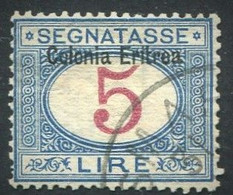 ERITREA 1903 SEGNATASSE 5 L. SASSONE N. 10 USATO CENTRATO - Erythrée