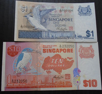 SINGAPORE , P 9 + 11b , 1 + 10 Dollars , ND 1976 , Almost UNC   Presque Neuf,  2 Notes - Singapore