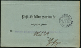 DT.REICH 1908, POSTZUSTELLUNGSURKUNDE MIT KOS LUDWIGSHOF, FRÜHSTES  DATUM - Covers & Documents