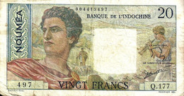 NEW CALEDONIA 20 FRANCS BROWNISH MAN HEAD FRONT WOMAN BACK NOT DATED(1963) P50c 3RD SIG VARIETY AVF READ DESCRIPTION!! - Nouméa (New Caledonia 1873-1985)