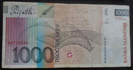 SLOVENIA , P 17a ,   1000 Tolar , 1992 , EF ,  FIRST PREFIX - Slovénie