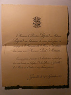 FAIRE PART DE MARIAGE 1884 - PAUL MOUCOT ET MARIE SAVORNIN - CEREMONIE NUPTIALE - LYON GRENOBLE - DOCTEUR & MME PEGOUD - Mariage