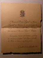 FAIRE PART DE MARIAGE 1884 - PAUL MOUCOT ET MARIE SAVORNIN - CEREMONIE NUPTIALE - LYON GRENOBLE - DOCTEUR & MME PEGOUD - Hochzeit