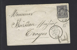 LETTRE TYPE SAGE 15 Ct Obl TROYES - 1877-1920: Semi Modern Period