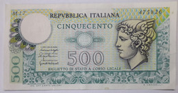 R.I. 20/12/1976 Roma - Biglietto Di Stato Da 500 Lire - Mercurio - 500 Liras