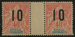 France Colonies Type Groupe Sénégal Paire Interpanneau N°50Aa** Variété 1 & 0 Espacés Tenant à Normal TTB Signé Calves - Nuovi