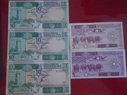 SOMALIA , P 31a + 31c + 32c,  5+ 10 Shillings , 1983 1987  , AU + UNC , Presque Neuf , 5 Notes - Somalia