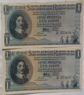 SOUTH AFRICA , P 92c , 1 Pound, 1951, AU/UNC, Presque Neuf 2 Notes , The Only Ones On Delcampe - South Africa