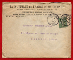 -  TIMBRE PERFORE  .C.M.F. / SEMEUSE 15 Ct  Sur LETTRE à ENTÊTE  De La MUTUELLE DE FRANCE ET DES COLONIES -- - Lettres & Documents