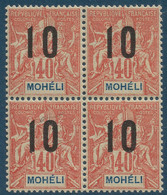 Colonies Type Groupe Mohéli Bloc De 4 N°20Aa** Variété 1 & 0 Espacés Tenant à Normal Signé Calves - Unused Stamps