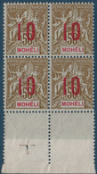 Colonies Type Groupe Mohéli Bloc De 4 BDFeuille N°21Aa** Variété 1 & 0 Espacés Tenant à Normal Signé Calves - Unused Stamps