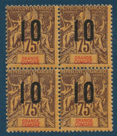 Colonies Type Groupe Grande Comore Bloc De 4 N°29/29Aa**  Variété 1 & 0 Espacés TTB Signé CALVES - Unused Stamps