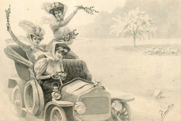 V.K. VIENNE Viennoise N°4022 * CPA Illustrateur Art Nouveau Jugendstil * Femmes Automobile Mode Chapeau Fleurs Auto - 1900-1949