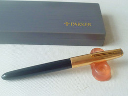 Vintage !!  Authentic Parker 51 Gold Filled Cap (1/10-12k) Black Fountain Pen W Box USA (#88) - Stylos