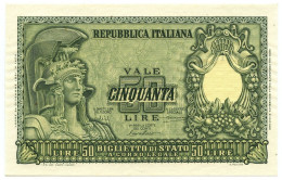 50 LIRE BIGLIETTO DI STATO ITALIA ELMATA BOLAFFI 31/12/1951 FDS-/FDS - Andere & Zonder Classificatie