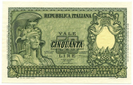 50 LIRE BIGLIETTO DI STATO ITALIA ELMATA BOLAFFI 31/12/1951 FDS-/FDS - Andere & Zonder Classificatie