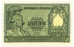 50 LIRE BIGLIETTO DI STATO ITALIA ELMATA BOLAFFI 31/12/1951 QFDS - Autres & Non Classés