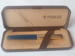 Vintage !! Authentic Parker 51 Gold Filled Cap (1/10-12k) Ocean Blue Fountain Pen (#91) - Stylos