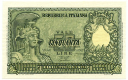 50 LIRE BIGLIETTO DI STATO ITALIA ELMATA BOLAFFI 31/12/1951 FDS - Andere & Zonder Classificatie