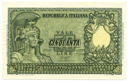 50 LIRE BIGLIETTO DI STATO ITALIA ELMATA BOLAFFI 31/12/1951 FDS - Sonstige & Ohne Zuordnung