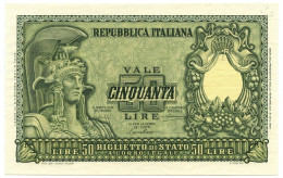 50 LIRE BIGLIETTO DI STATO ITALIA ELMATA BOLAFFI 31/12/1951 FDS - Other & Unclassified