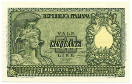 50 LIRE BIGLIETTO DI STATO ITALIA ELMATA BOLAFFI 31/12/1951 FDS - Andere & Zonder Classificatie