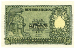 50 LIRE BIGLIETTO DI STATO ITALIA ELMATA BOLAFFI 31/12/1951 FDS-/FDS - Other & Unclassified