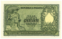 50 LIRE BIGLIETTO DI STATO ITALIA ELMATA BOLAFFI 31/12/1951 FDS - Sonstige & Ohne Zuordnung