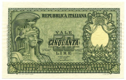 50 LIRE BIGLIETTO DI STATO ITALIA ELMATA BOLAFFI 31/12/1951 FDS - Autres & Non Classés