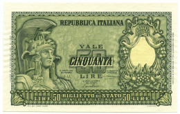 50 LIRE BIGLIETTO DI STATO ITALIA ELMATA BOLAFFI 31/12/1951 FDS-/FDS - Andere & Zonder Classificatie