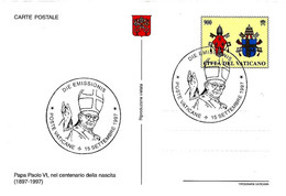 VATICANO - 1997 Cent. Nascita Pope Papa PAOLO VI (stemmi Paolo VI E Giovanni Paolo II) Su Cartolina Postale CP - 2767 - Covers & Documents