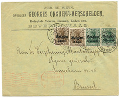 BELGIQUE - COB OC 2X2+11X2 BEVEREN (WAAS) SUR LETTRE, 1917 - Deutsche Armee