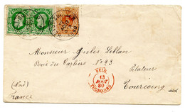 BELGIQUE - COB 28+30X2 SIMPLE CERCLE HEYST SUR MER SUR LETTRE POUR TOURCOING, 1880 - 1869-1883 Léopold II