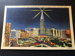 Public Square And Union Terminal Tower At Night, Ohio, Unwritten Card - Cleveland