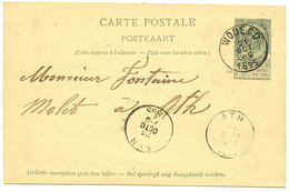 BELGIQUE - ENTIER 5C ARMOIRIES SIMPLE CERCLE WODECQ SUR CARTE POSTALE, 1895 - Cartoline 1871-1909