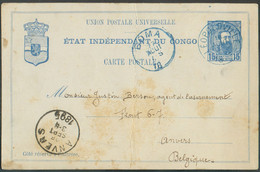 E.P. Carte 15c. Léopold II Bleu S/bleu Pâle Datée De LUSAMBO 2 Août 1895 Obl. Sc Bleue De LEOPOLDVILLE 16 Août 1895 Vers - Interi Postali