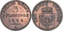 Allemagne - Royaume De Prusse - 1862 3 Pfenninge - Berlin (A) - Guillaume 1er - QUALITE - 06-152 - Taler & Doppeltaler