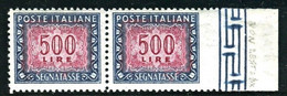 REPUBBLICA 1955 SEGNATASSE STELLE 500 LIRE COPPIA  N. D A DESTRA ** MNH - Segnatasse
