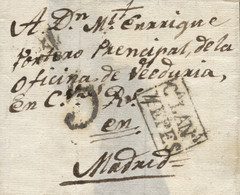 D.P. 1. 1825cc. Envuelta A Madrid. Marca Nº 1N De Yepes. Porteo 5 Ctos. Preciosa Y Rarísima. - ...-1850 Prefilatelia