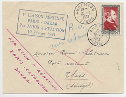 FRANCE  15FR HAUSSMANN  LETTRE COVER AVION AUBENTON AISNE 16.2.1953 POUR SENEGAL 1ERE LIAISON AERIENNE REACTION - 1927-1959 Brieven & Documenten