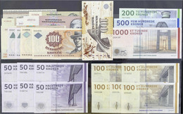 Insgesamt 25 Banknoten Von 10 Kronen Bis 1000 Kronen Ab 1972 Bis 2014. Dabei Auch Bessere Erhaltungen Und Eine Banknote  - Denmark
