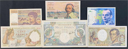 6 Scheine Zu 10 Nouveaux Francs, 20, 50, 100, 200 Und 1000 Francs 1939 - 1993. II-III. Pick 94, 96, 141, 151, 155, 157. - Assignate