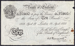 Bank Of England, 10 Pounds 19.4.1938. London. III, Fleckig U. Fehlendes Stück Oben Rechts. Pick. 336a. - Sonstige & Ohne Zuordnung