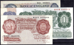 Bank Von England, 4 Scheine Zu 10 Shillings, 2 X 1 Und 5 Pounds 1940-1961. II Bis III+ Pick 367a, 368c, 369c, 371. - Autres & Non Classés