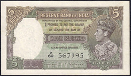 Reserve Bank Of India, 5 Rupien O.D. (1943). Deshmukh. II, übliche Nadelstiche Auf Der Linken Seite. Pick 18. - Inde