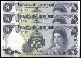 3 X 1 Dollar L.1974 (1985) Fortlaufende KN. 816092 - 816094. I. Pick 5b. - Cayman Islands