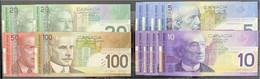12 Scheine Zu 4 X 5, 4 X 10, 2 X 20, 50 Und 100 Dollar 2002-2006. I-II. Pick 101-105. - Canada